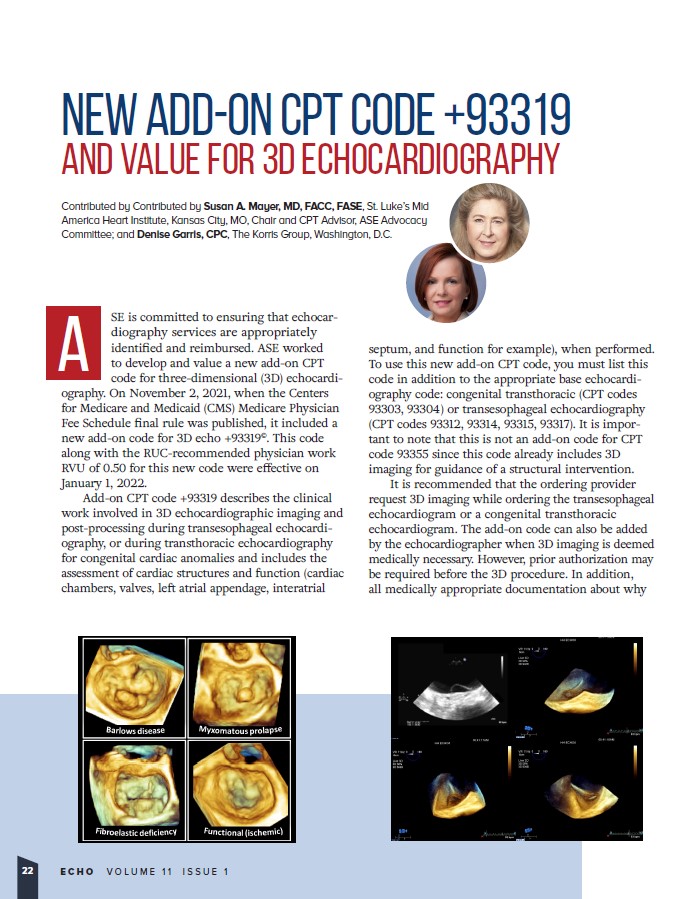 Add-on Code CPT Code +93319 and Value for 3D Echocardiography – ASE
